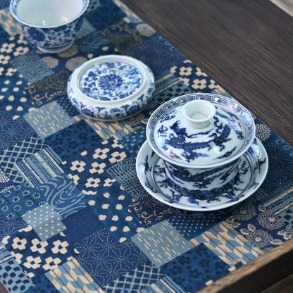 Baumwolle und Leinen bedruckt saugfähig Retro-Tischdecke Teemat Blau und Weiß