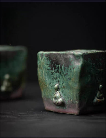 Tasse à Thé en Porcelaine Glaçurée Bronze Bouddha de Dunhuang Faite à la Main