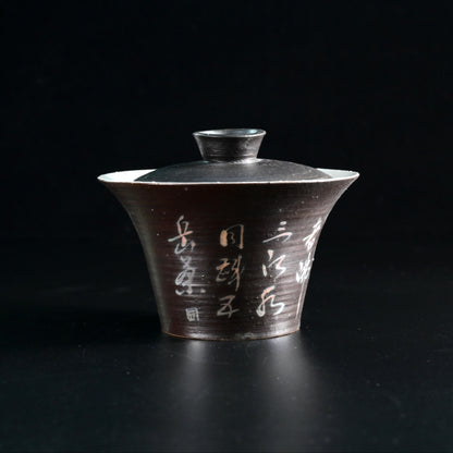 Japanisch inspirierte handbemalte Kalligrafie Kohiki Teeschale / Gaiwan