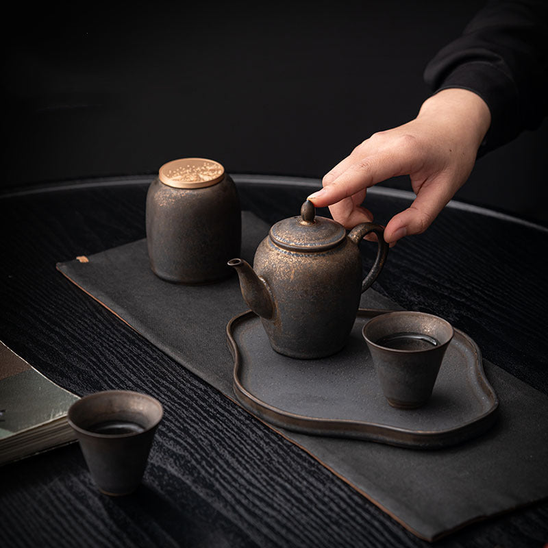 Gilded Rust Glaze Wabi-sabi Style Ceramic Tea Set