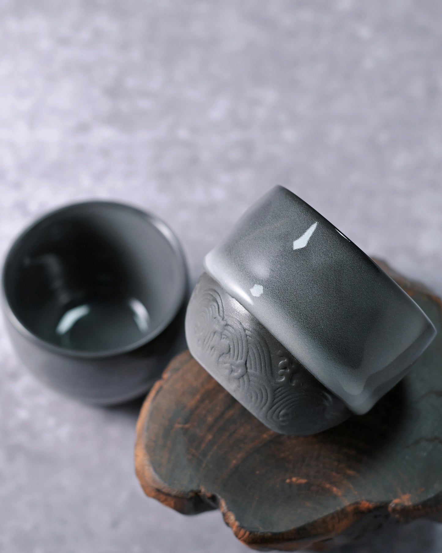 Chinese Longquan Celadon iron-rich clay teaware from Longquan region featuring two-part surface treatment