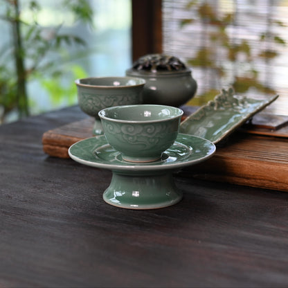 Celadon teacup with saucer for Chinese tea session