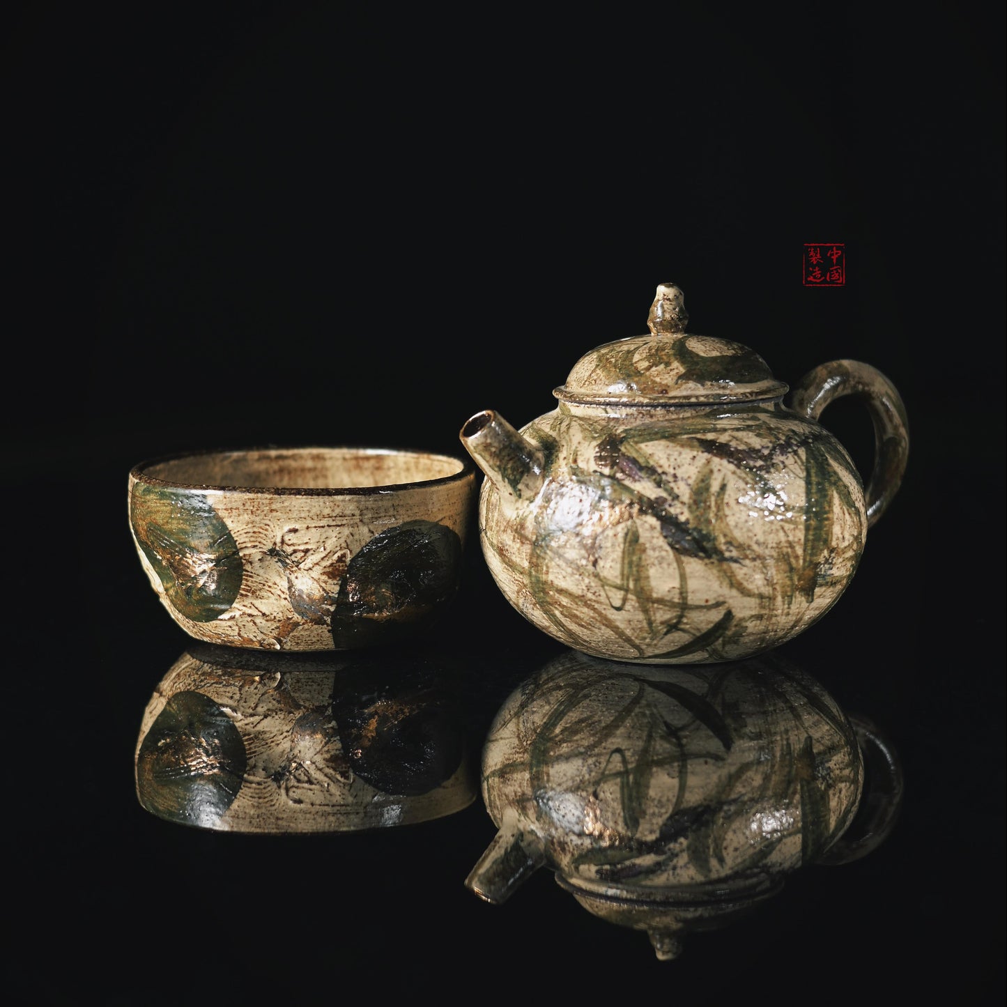 Antique Clay Sketch-Style Hand-Painted Tea Set