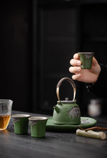 Théière en Poterie Rustique Vintage avec Glaçure Céladon