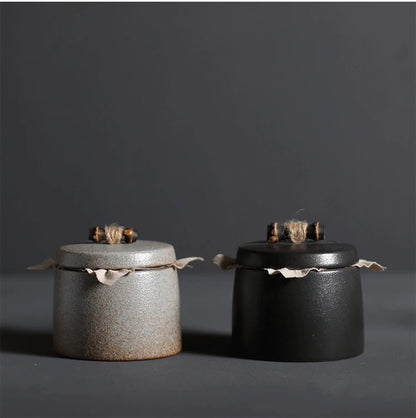 Boîte à thé en poterie brute de petite taille, style rétro japonais