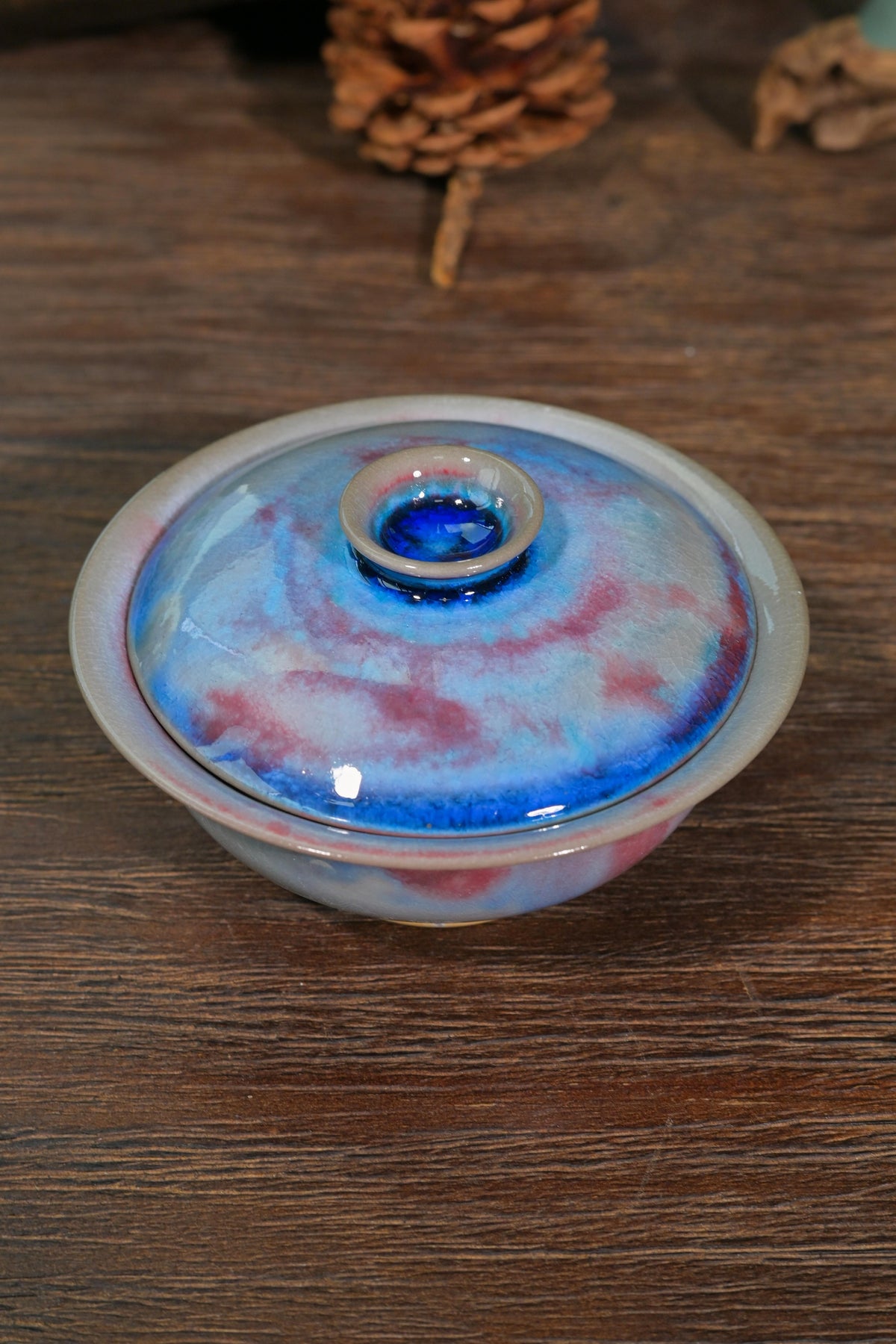 One-of-a-kind studio wood-fired lidded brewing cup with 100ml capacity for precision Gongfu tea steeping