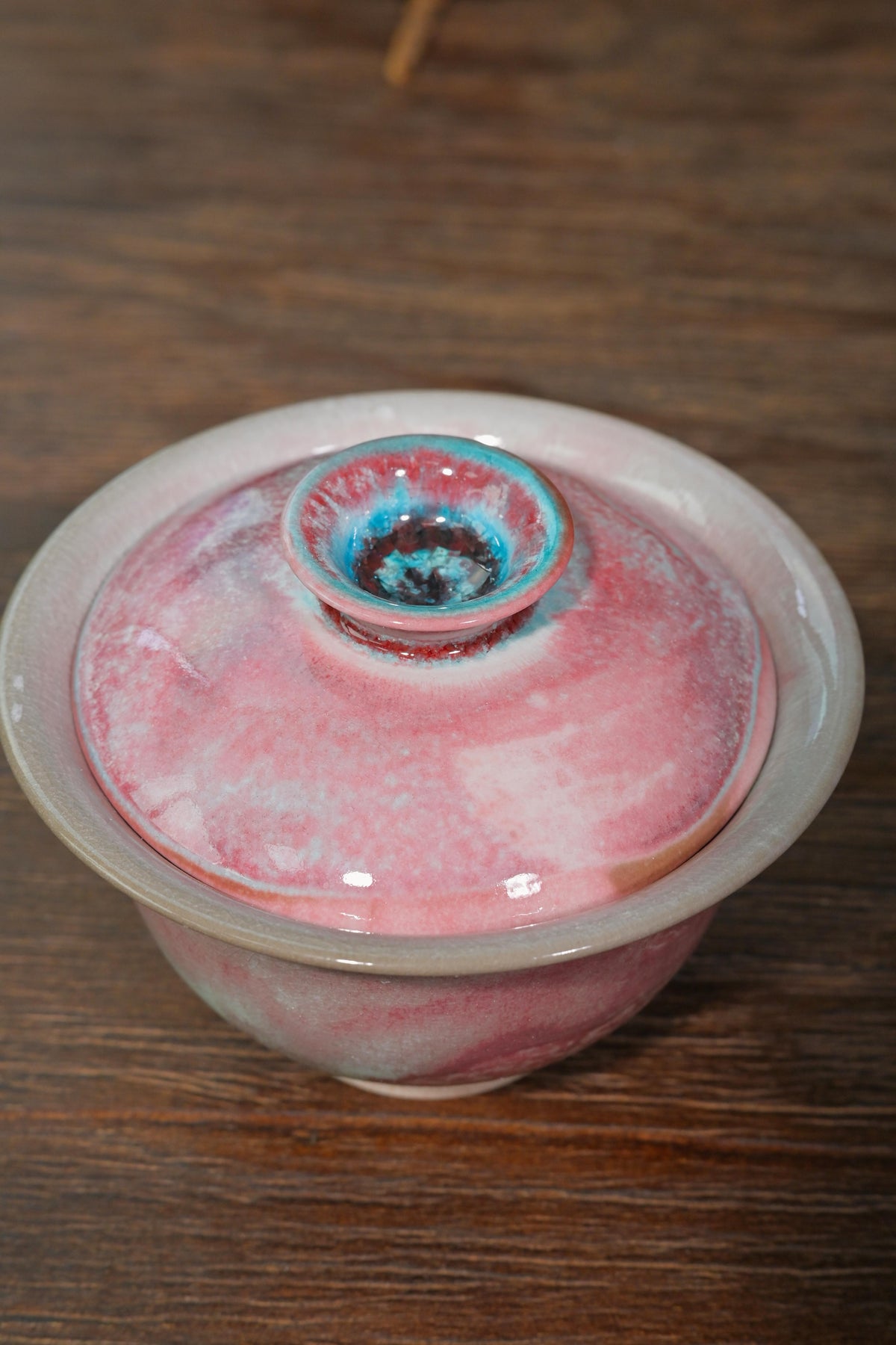 Handcrafted wood-fired tea bowl 150ml featuring high-stem foot and heat-safe flared rim