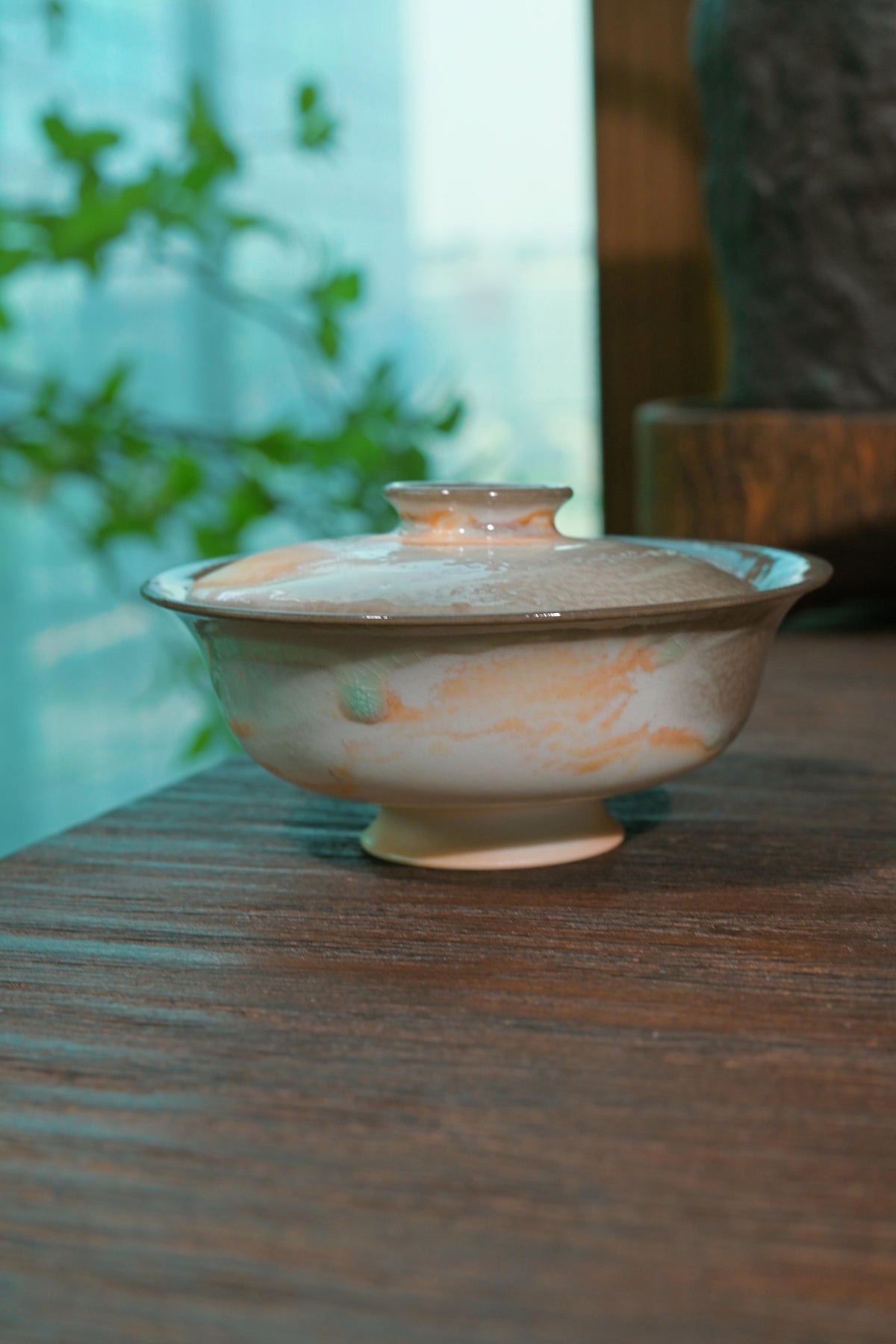 One-of-a-kind studio wood-fired lidded brewing cup with compact 100ml capacity for solo tea sessions