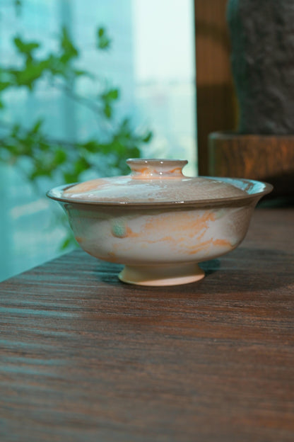 One-of-a-kind studio wood-fired lidded brewing cup with compact 100ml capacity for solo tea sessions