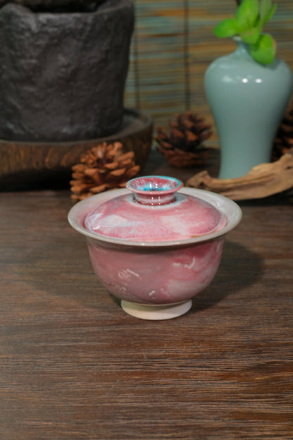 150ml Chashao wood-fired gaiwan displaying natural flying ash glaze and unglazed base ring
