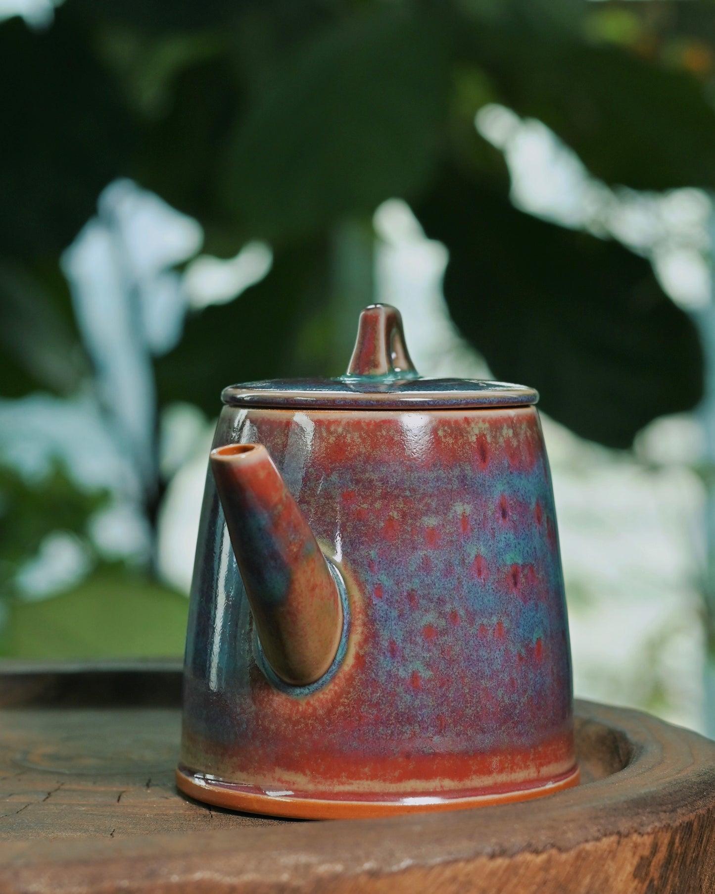 Jun Ware ceramic teapot with unique glaze characteristics from reduction atmosphere firing