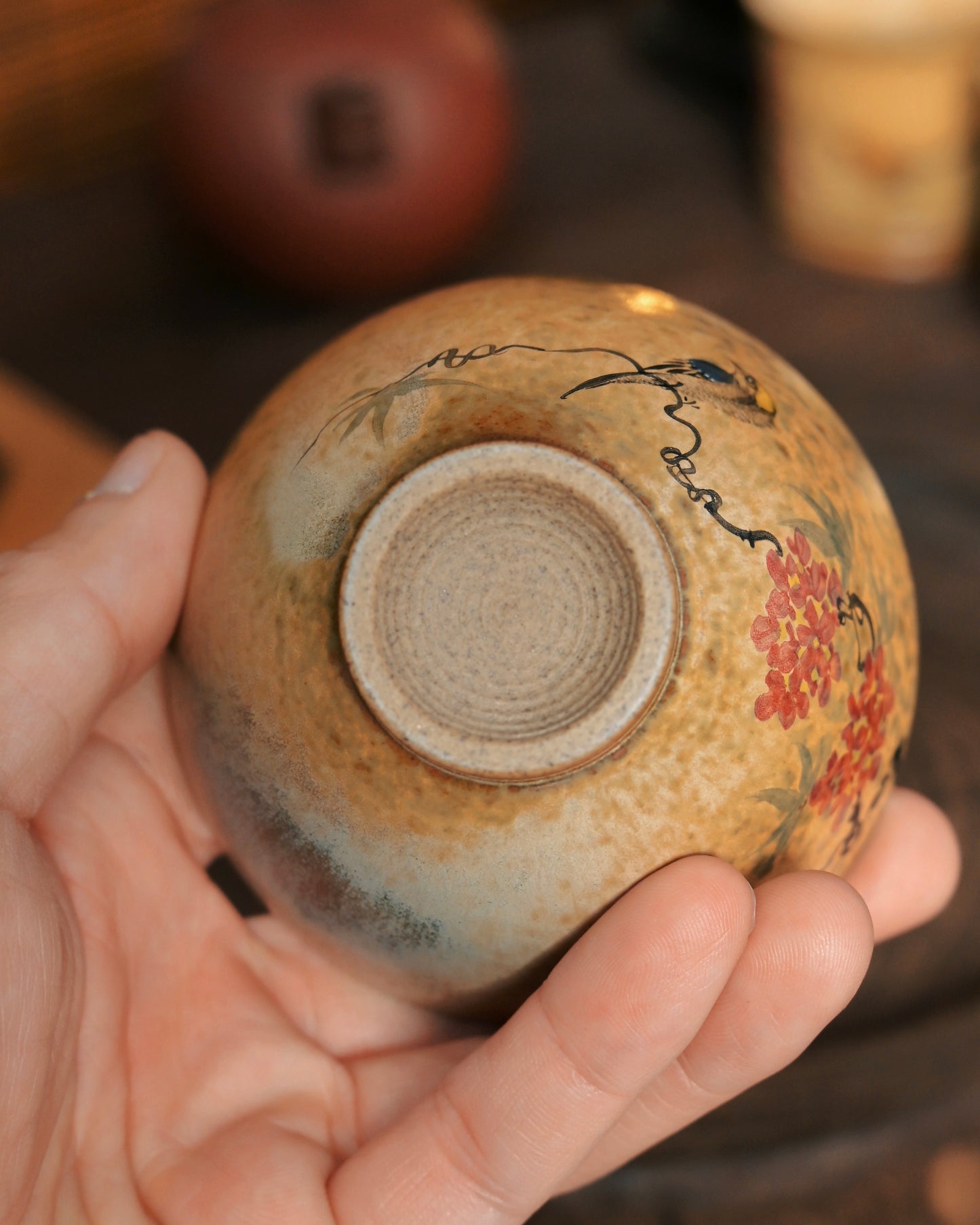 Authentic Chinese ink painting technique applied directly on ceramic surface