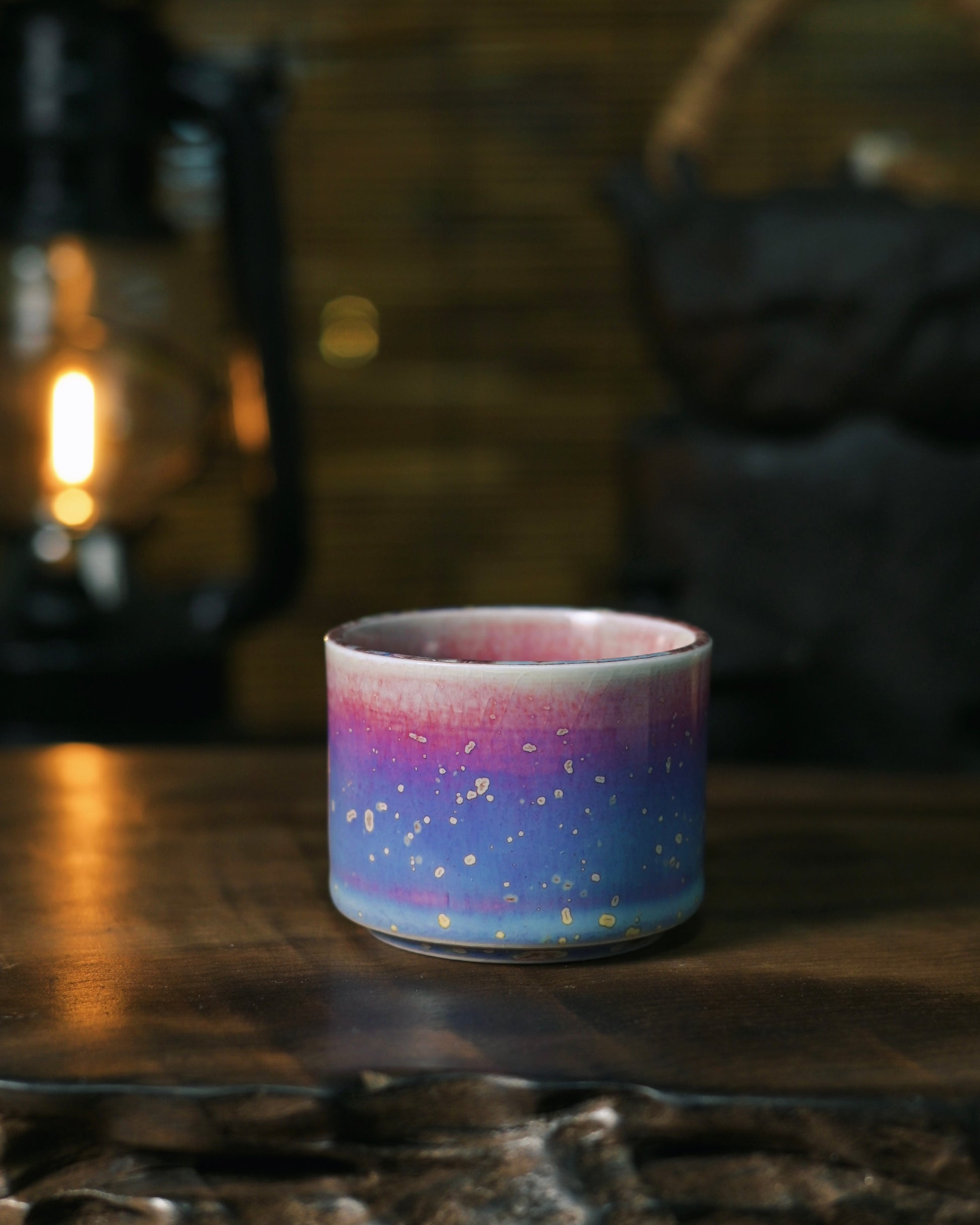 Chinese Jun Ware kiln-transformed blue and purple glaze creating galactic color patterns through copper-iron chemistry