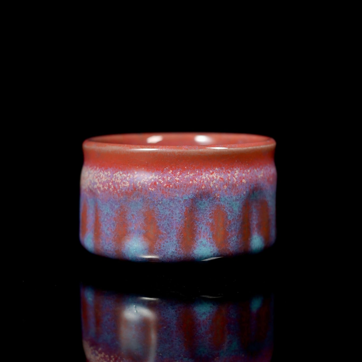 Jun ware hand-pinched large master cup with organic irregular form and textured surface