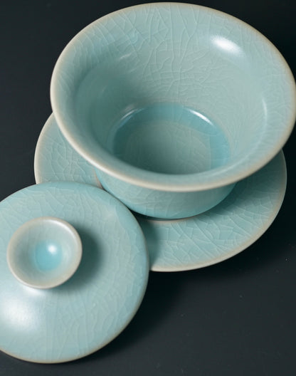 Ru-Porzellan Vintage Glasur krakeliert Gaiwan / Teeschale