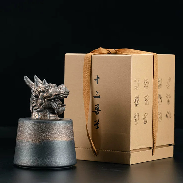 Kiln fired rustic zodiac tea canister