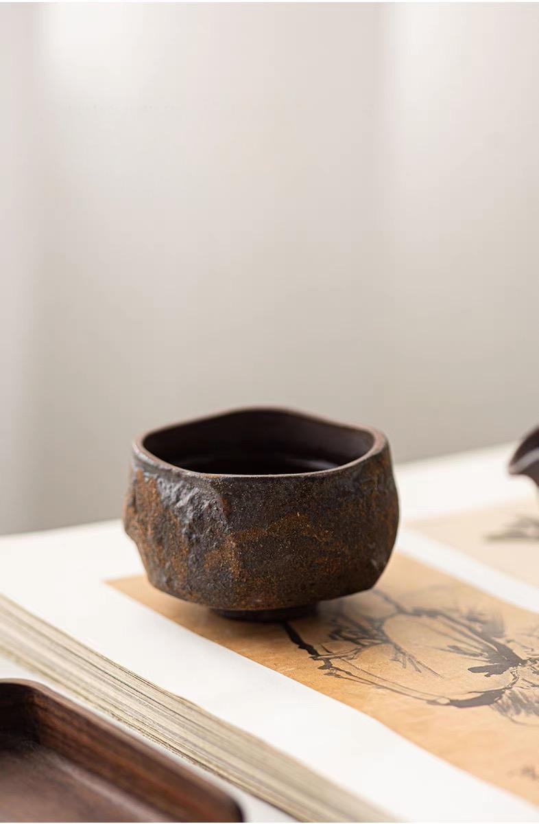 Japanese ceramic teacup made from coarse clay and fired in a wood kiln