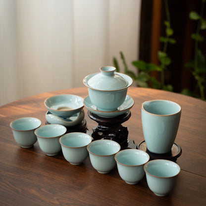 Ru Ware Sky-Blue Glaze 12-Piece Gaiwan Gongfu Tea Set 150ml