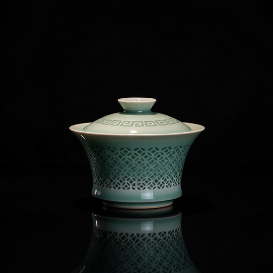 Longquan Celadon Pierced Linglong Slender Waist Gaiwan 120ml