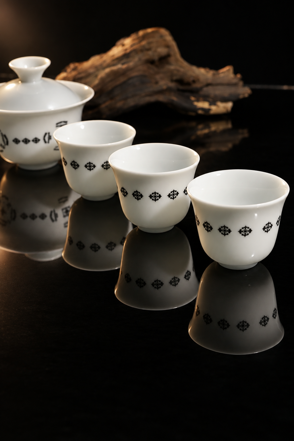Dehua White Porcelain "Hetu Luoshu" Gaiwan Set 110ml