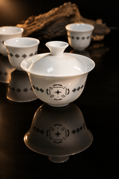 Dehua White Porcelain "Hetu Luoshu" Gaiwan Set 110ml