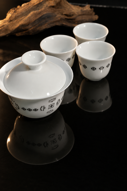 Dehua White Porcelain "Hetu Luoshu" Gaiwan Set 110ml