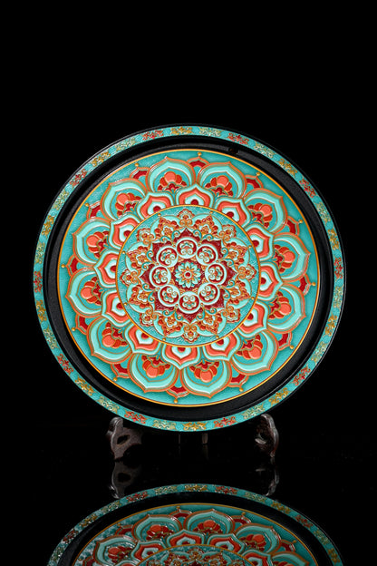 Oriental style tea tray featuring Dunhuang mural inspired artwork on bamboo charcoal fiber