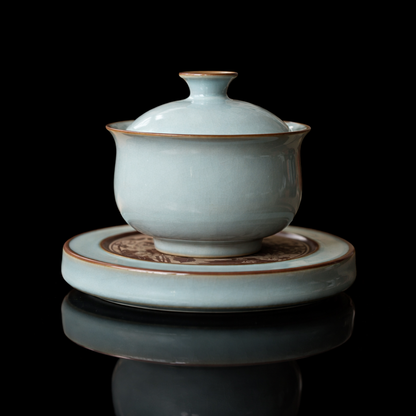 Ru Ware sky-blue gaiwan with delicate “Cicada’s Wing” crackle glaze