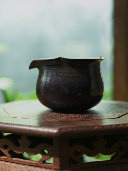 200ml capacity artisan fairness cup with flared rim and non-drip spout for Gongfu tea.