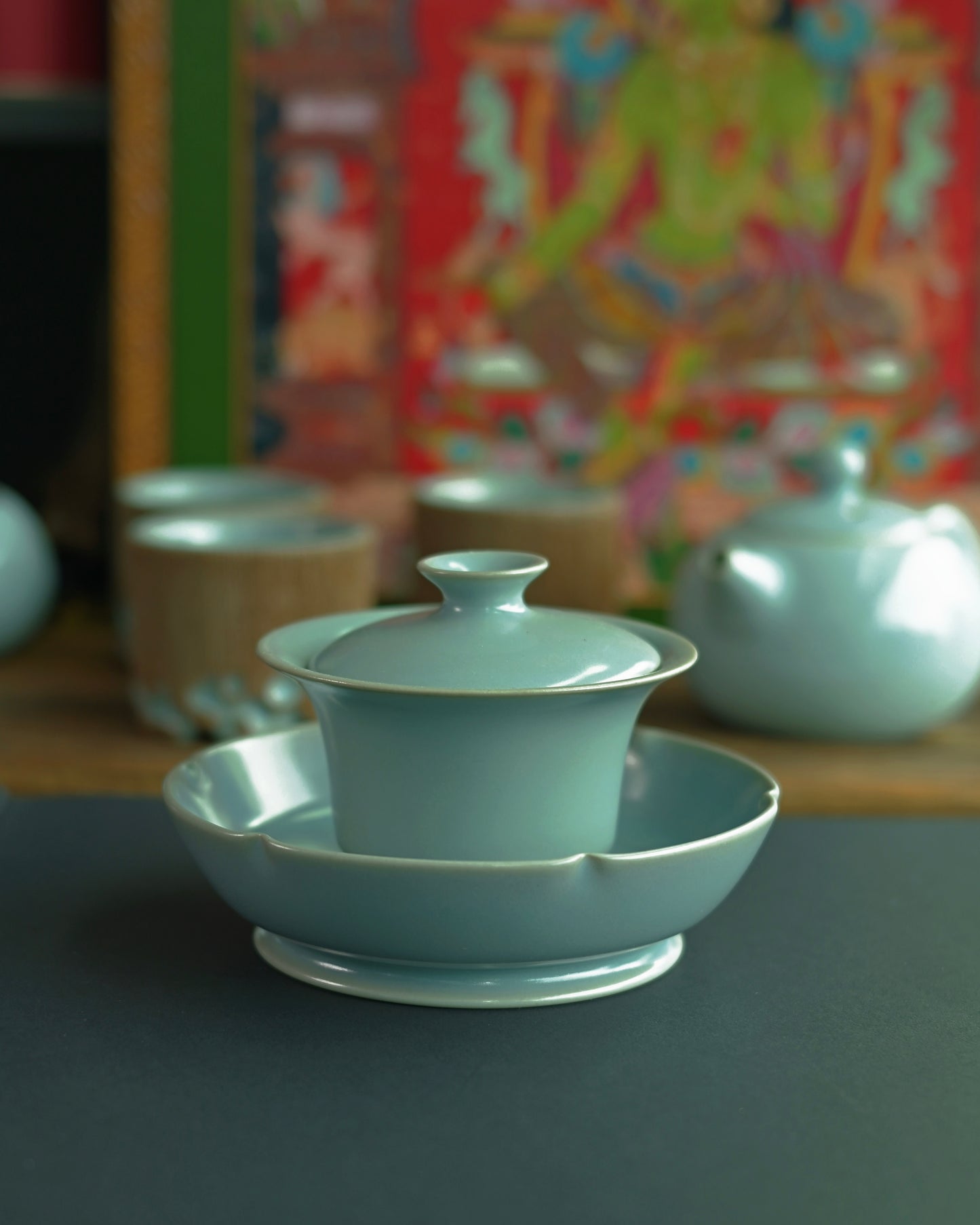 Extremely fine crackle pattern in the glaze, more subtle than typical Ru ware crackling