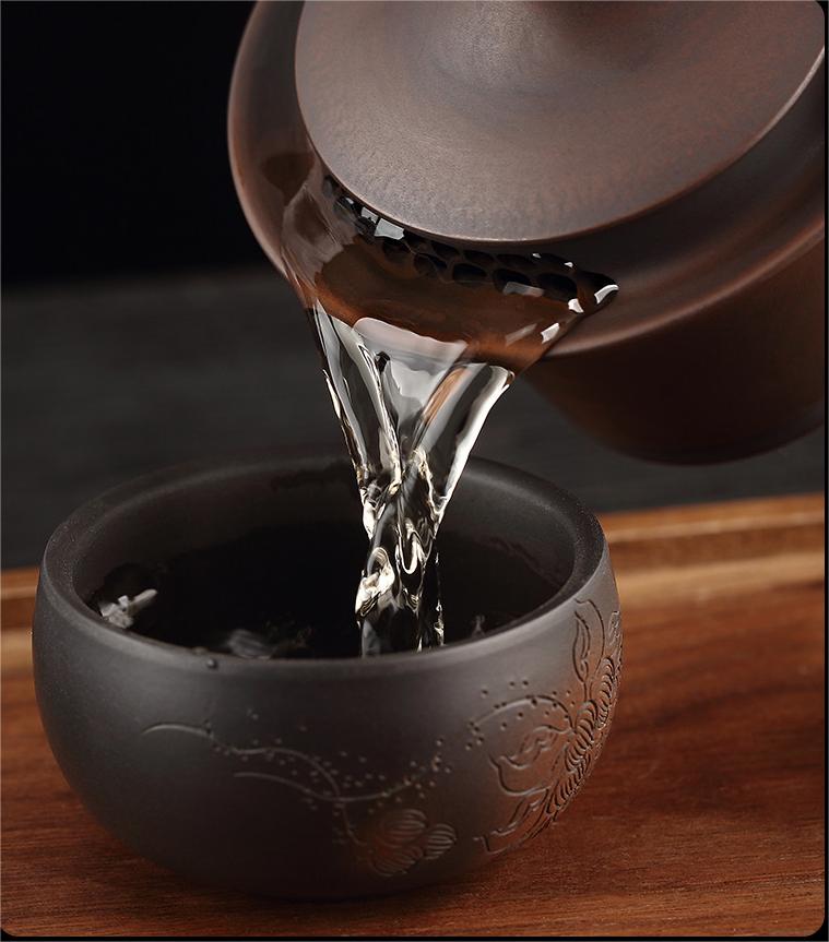 Fine-polished Jianshui purple clay Gaiwan with natural luster