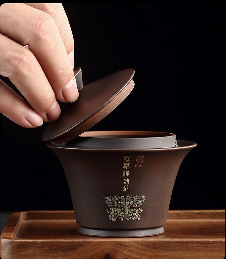 Fully handmade Jianshui clay covered bowl for Kung Fu tea