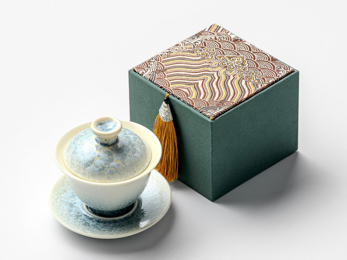 Smoky Cyan Glaze Kiln-Change Crystal Ice Flower Teacup / Teapot/ Teaset