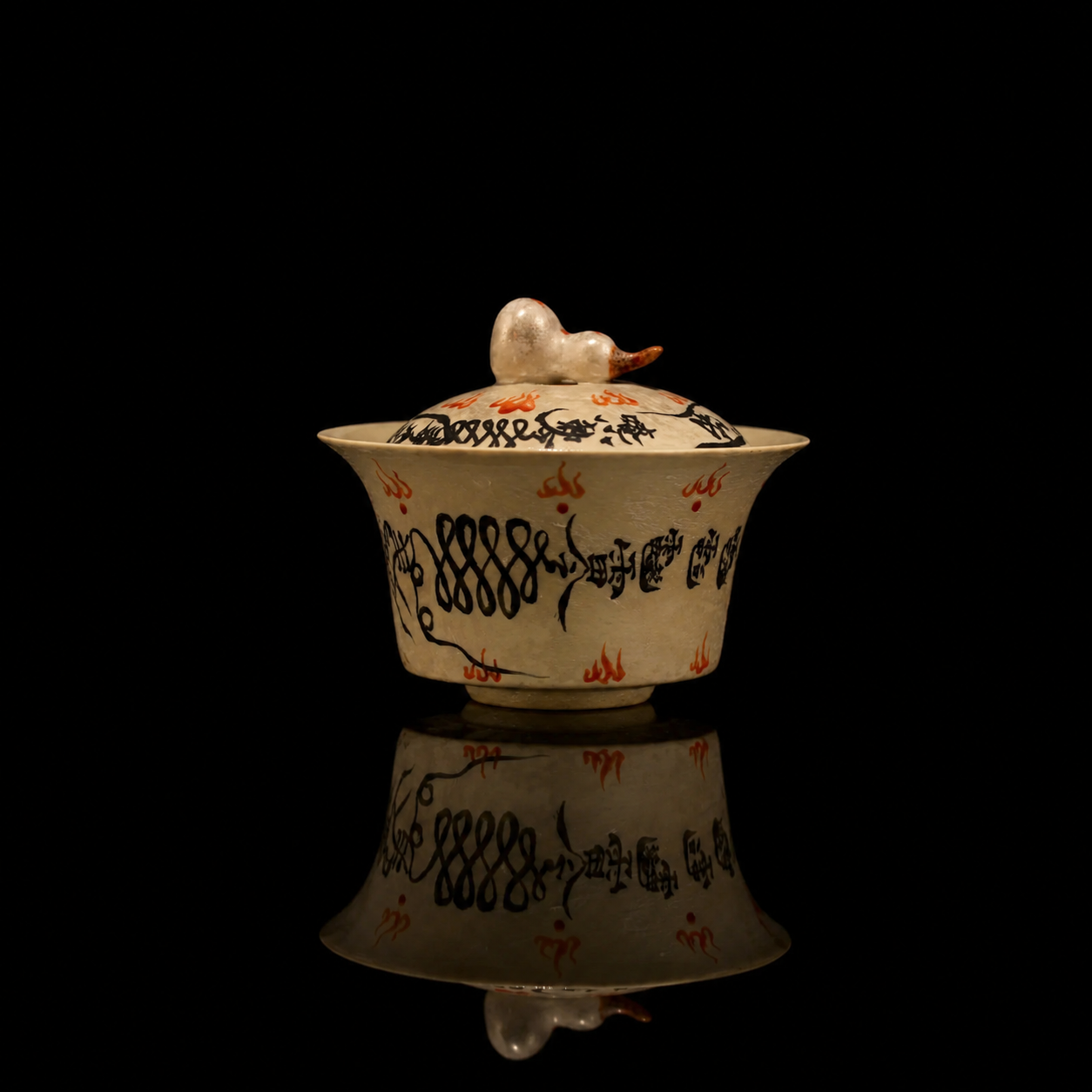 Jingdezhen Hand-Painted "Taoist Talisman & Sacred Flame" Gourd Gaiwan 125ml