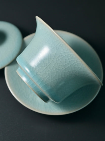 Ru-Porzellan Vintage Glasur krakeliert Gaiwan / Teeschale