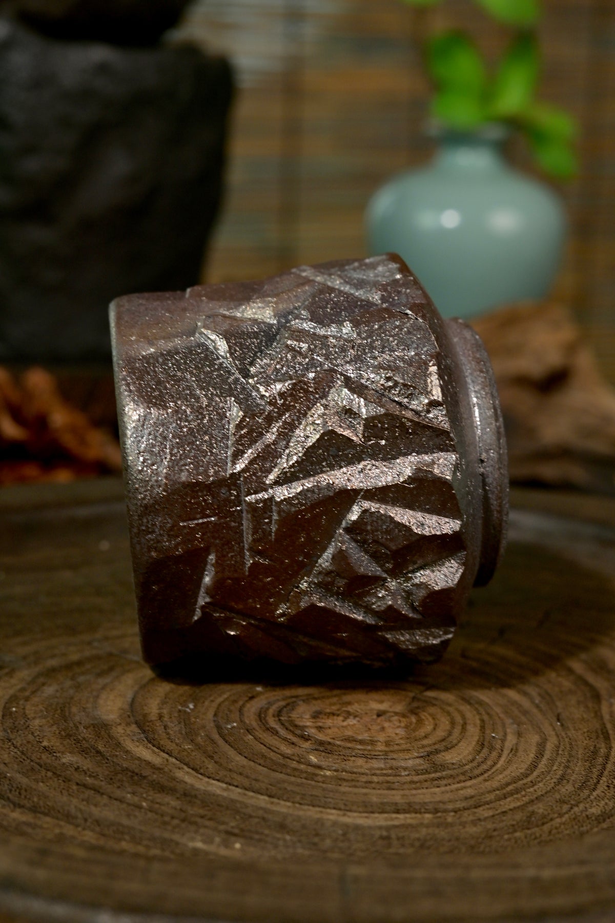 Unique Piece Hand-Carved Faceted Wood-Fired Teacup 120ml