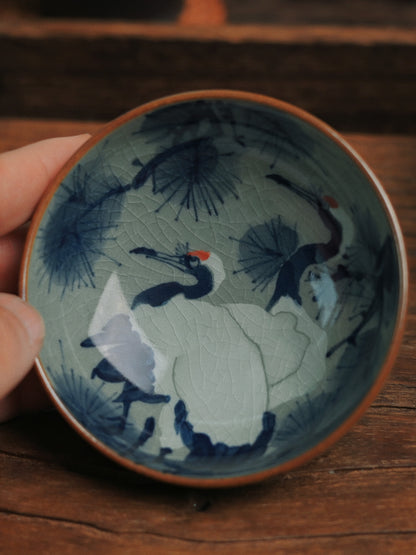Jingdezhen  Hand-Painted Underglaze Pine and Crane Pu-erh Tea Cup