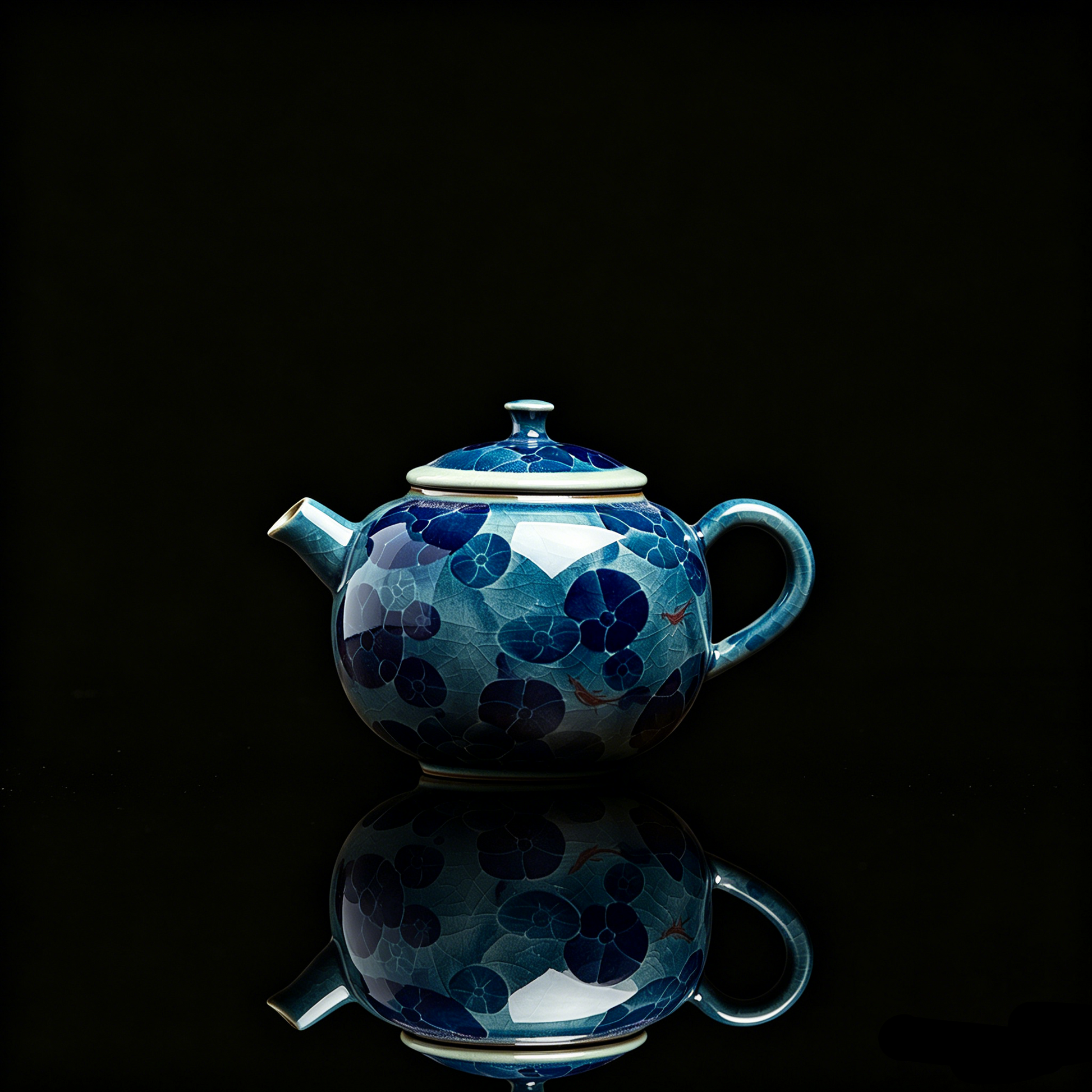 Jingdezhen hand-painted blue and white porcelain teapot with 170ml capacity featuring a lotus pond design.