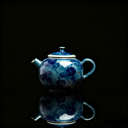 Jingdezhen hand-painted blue and white porcelain teapot with 170ml capacity featuring a lotus pond design.