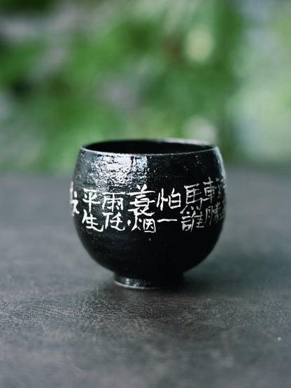 Wabi-Sabi Schwarze Glasur Handgefertigtes Kalligrafie Gaiwan-Set