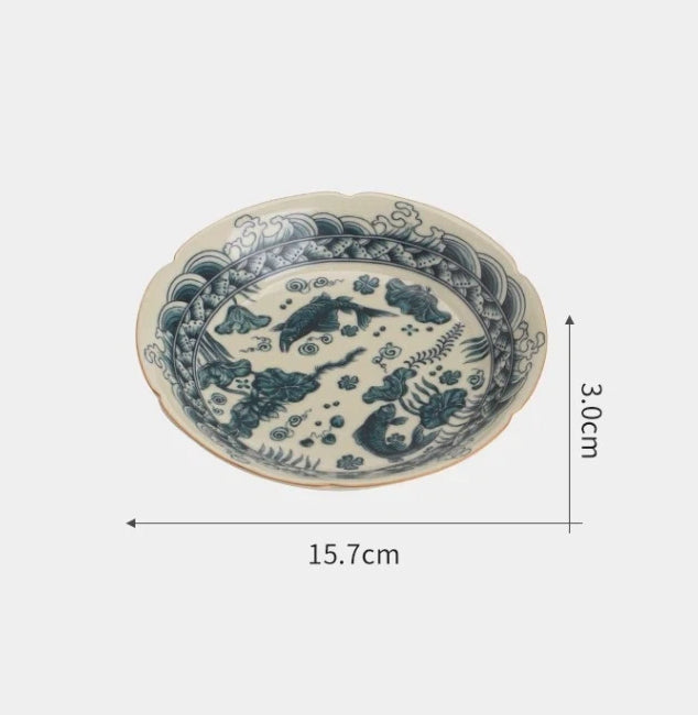 Jingdezhen Hand-painted Fish and Seaweed Crackle Tea Tray / Pot Coaster