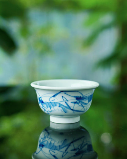 Jingdezhen handbemaltes Garnelen-Blau-und-Weiß-Porzellan-Gaiwan-Set