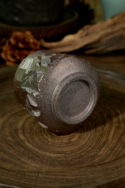 Unique Piece Hand-Carved Faceted Wood-Fired Teacup 120ml