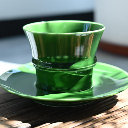 Tasse à café/thé en bambou vert jade faite à la main