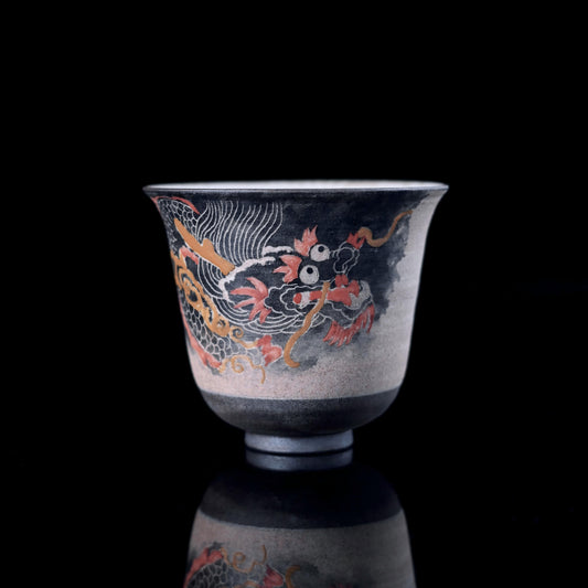 Saanwu Studio Jingdezhen handmade teacup with hand carved dragon pattern for tea sessions