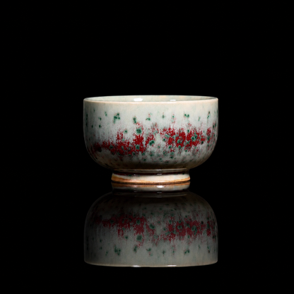 Handcrafted Jun Ware Phoenix Tail Glaze Luohan Teacup, 120ml ceramic teacup with natural kiln-fired glaze.