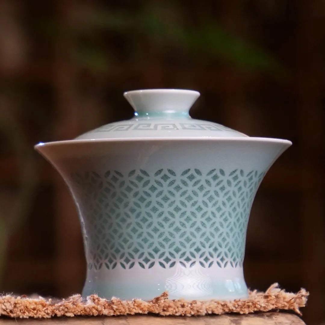 Longquan Celadon Pierced Linglong Slender Waist Gaiwan 120ml