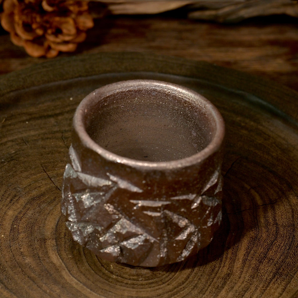 Unique Piece Hand-Carved Faceted Wood-Fired Teacup 120ml