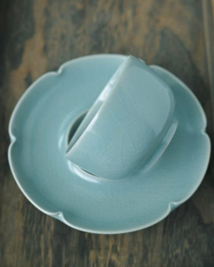 Handcrafted celadon teaware set with cup and saucer full glaze finish