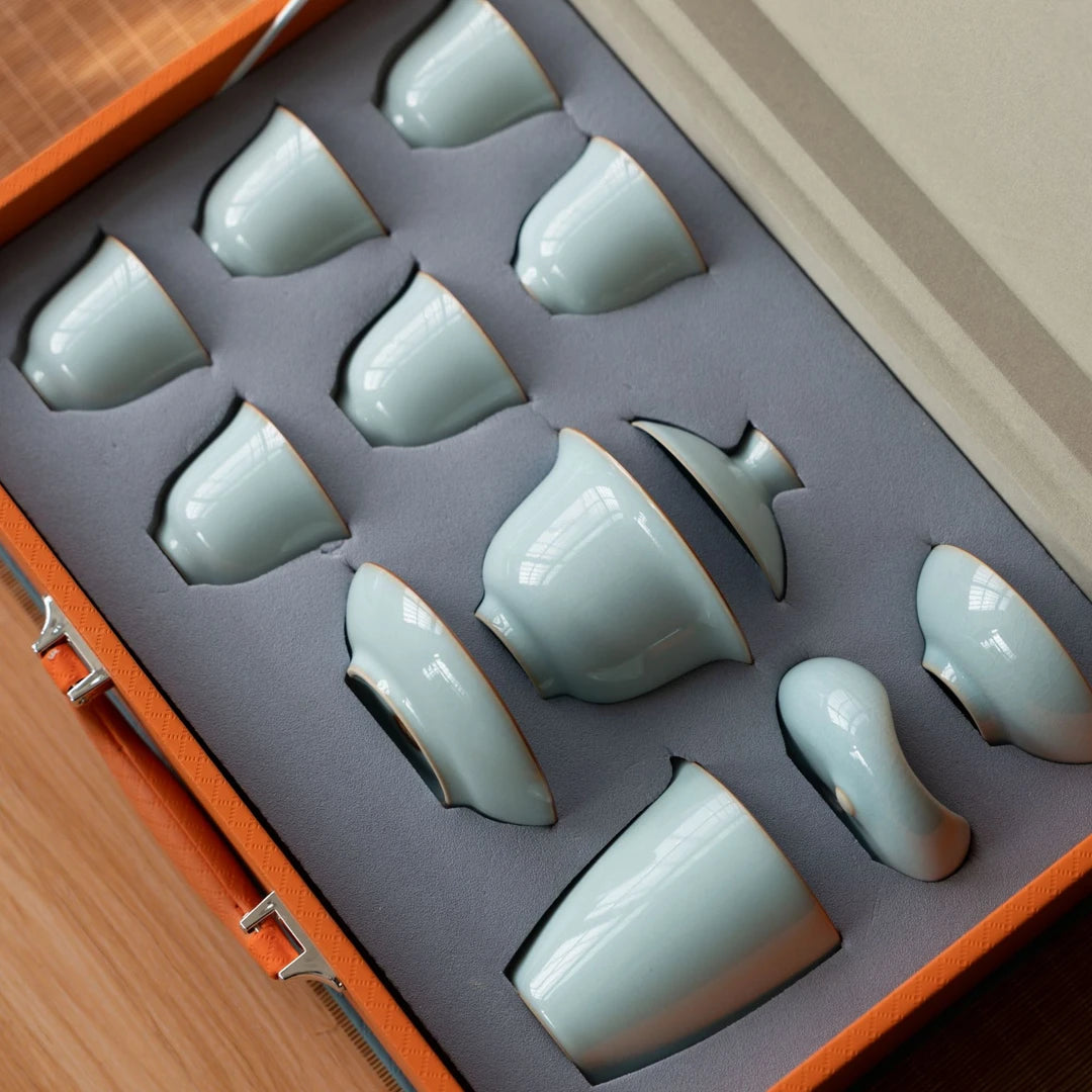 Ru Ware Sky-Blue Glaze 12-Piece Gaiwan Gongfu Tea Set 150ml